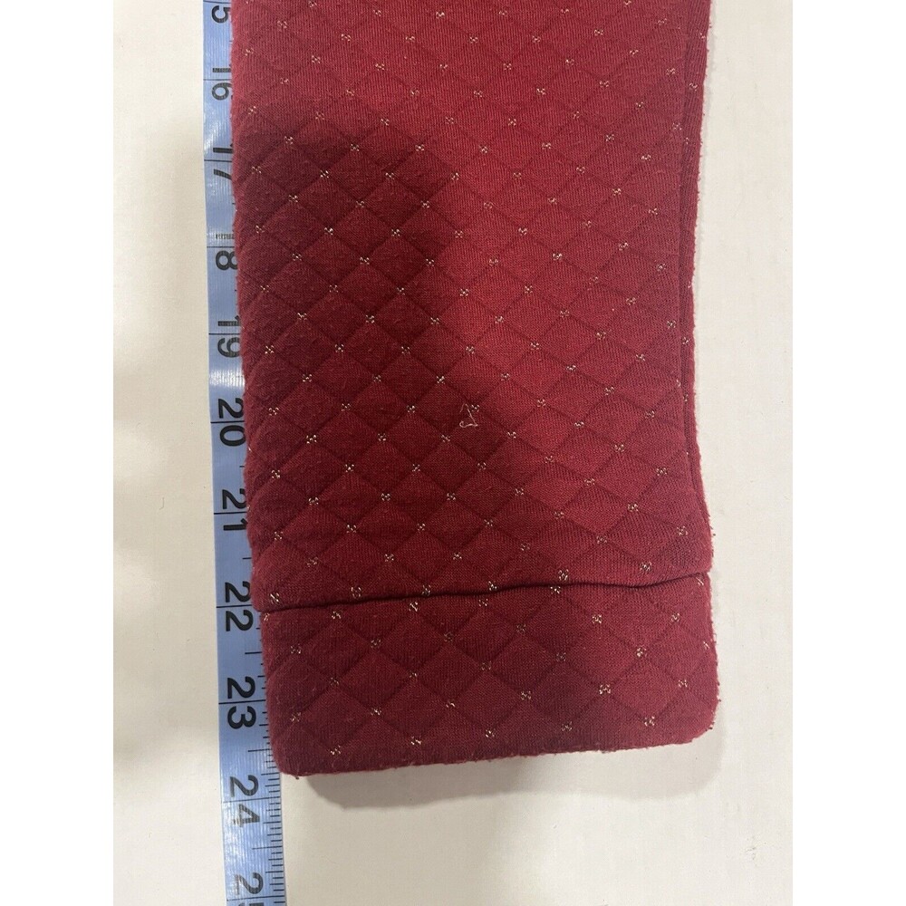 Crown & Ivy Quilted Pullover Mock Turtleneck, Red w Gold Stitch Size L - Picture 8 of 10